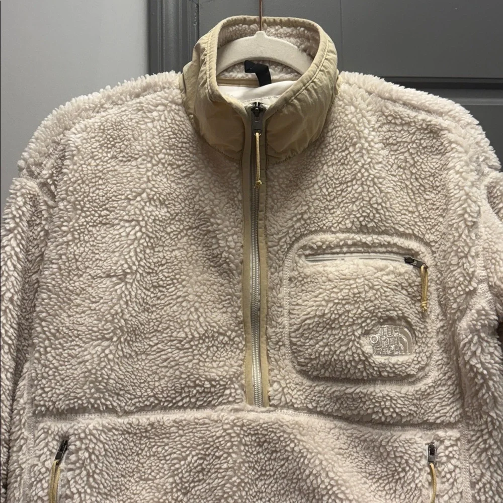 NORTH FACE cream tan neutral Sherpa cropped pullover crop jacket half zip - Picture 9 of 14